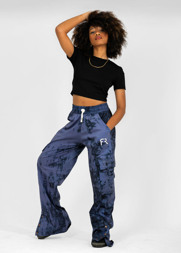Woman wearing blue finesse republic various print trouser